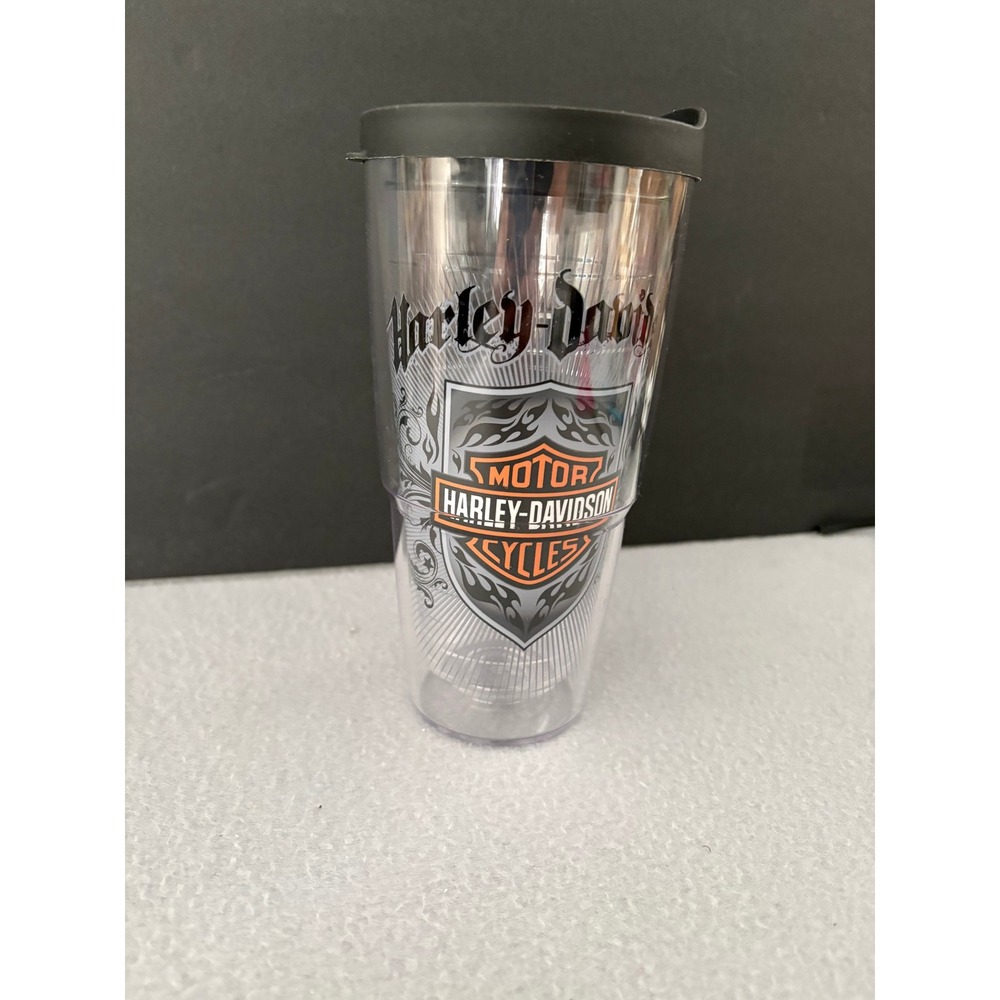 Tervis Harley-Davidson Tumbler 24 oz Clear Black Orange Shield Logo with Lid